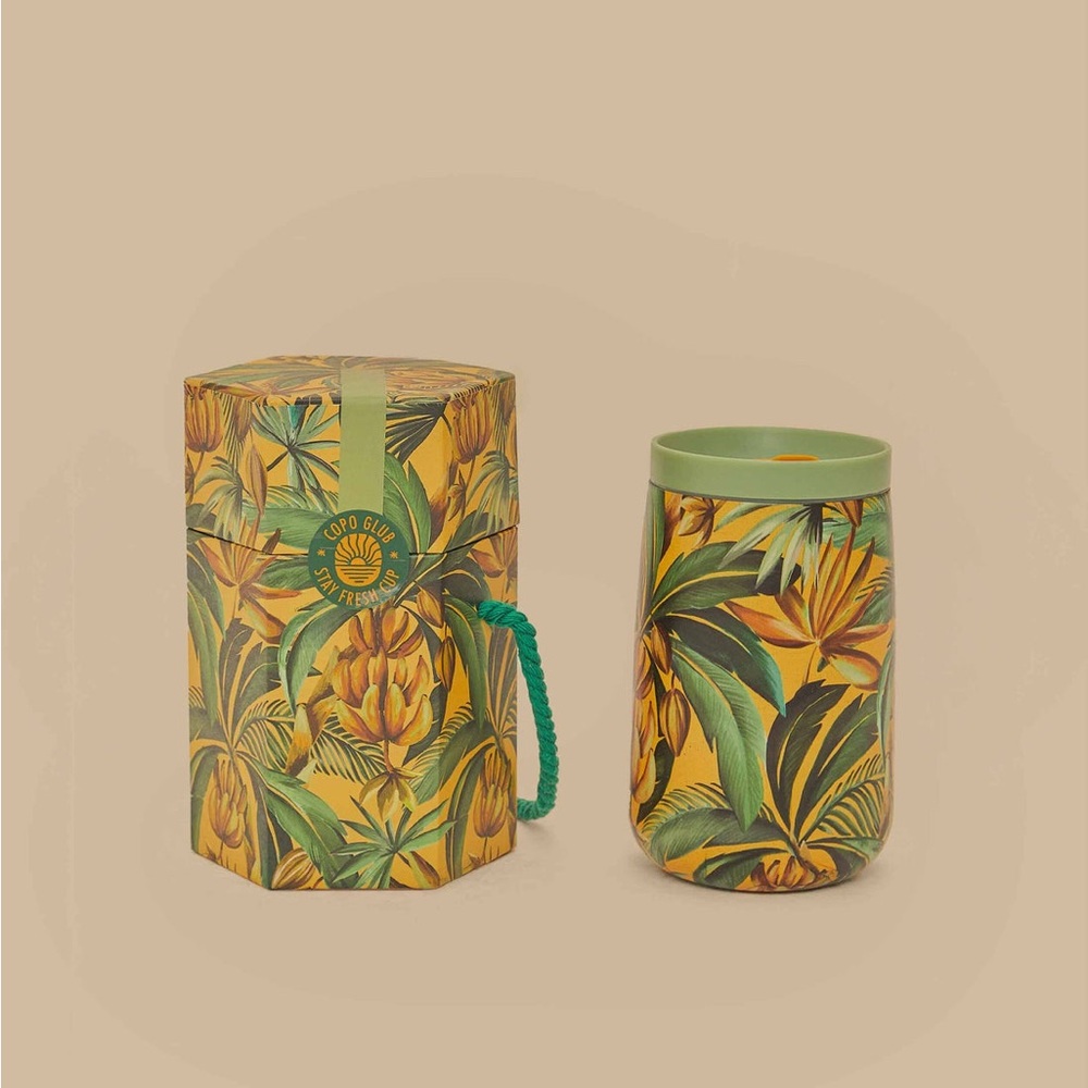 NWT FARM Rio Tropical Leaf Print Tumbler with Lid and gift box
